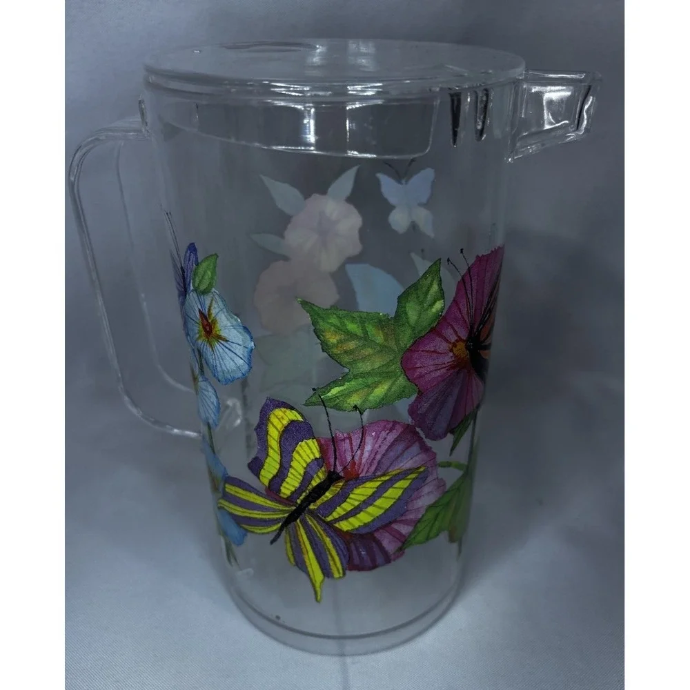 1998 KATHLEEN PARR MCKENNA SERVING TRAY, PITCHER, CUPS- FLOWERS‎ BUTTERFLY